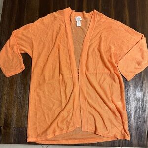 Chicos Cardigan Sweater Women’s Orange Lightweight Open 3/4 Sleeve Size 0 Chicos